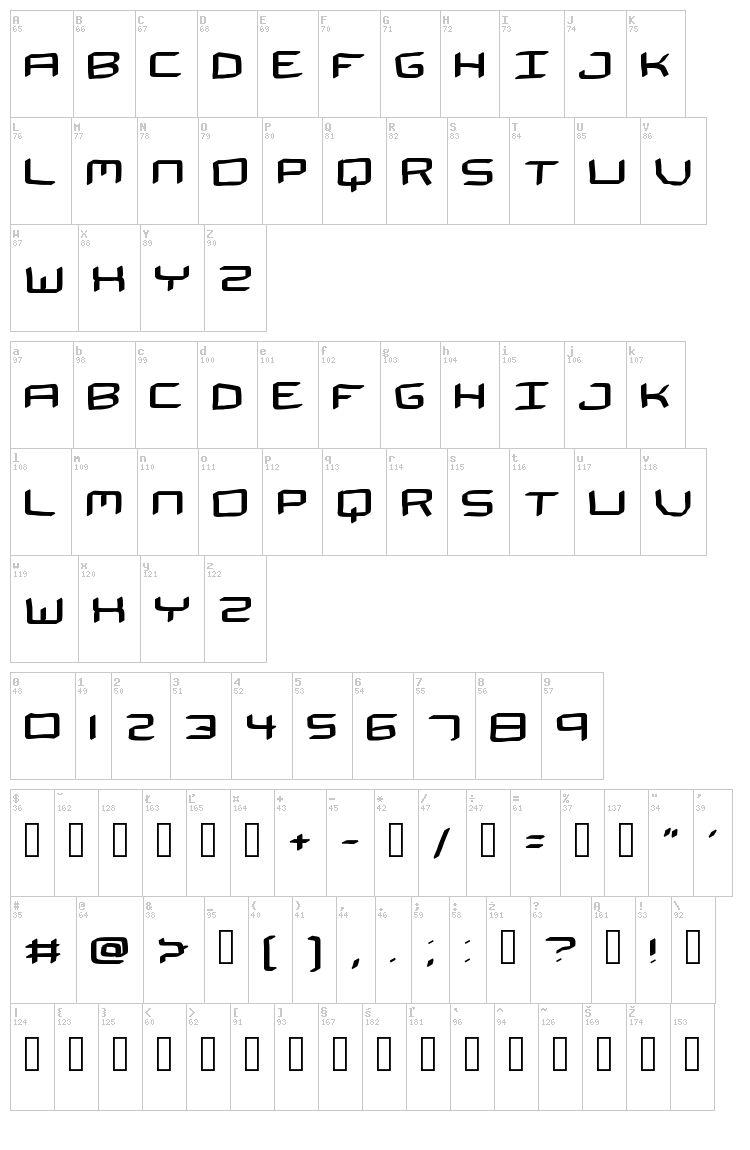 The Spaceman font map